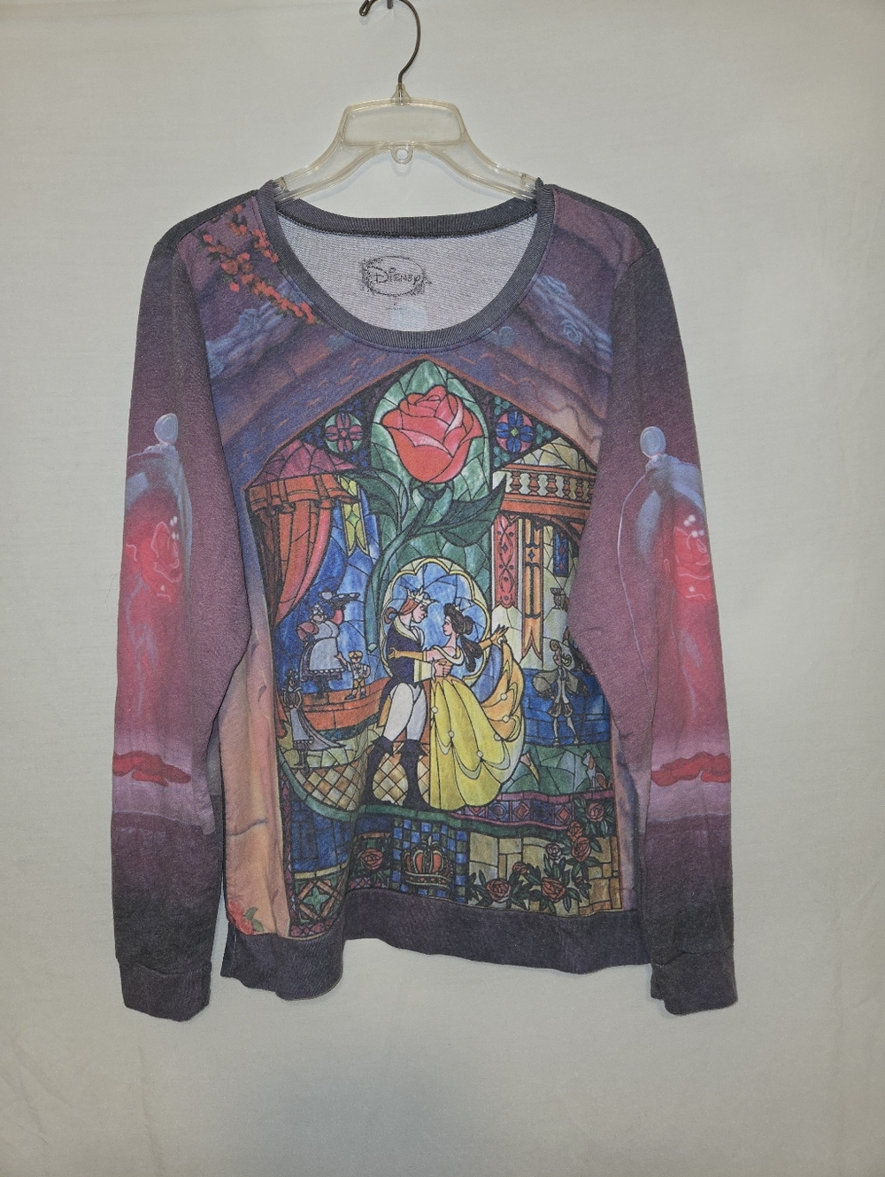Hot Topic Disney Beauty & the Beast Rose Crew Pullover Sweatshirt Top Sz XL